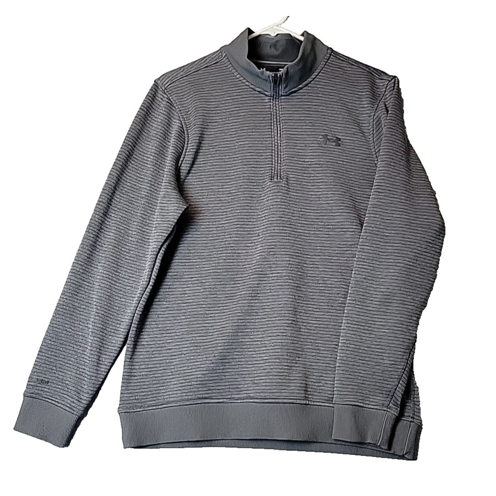 Under Armour Coldgear Loose Gray Striped LS 1/4 Zip Fleece Pullover Men's Medium